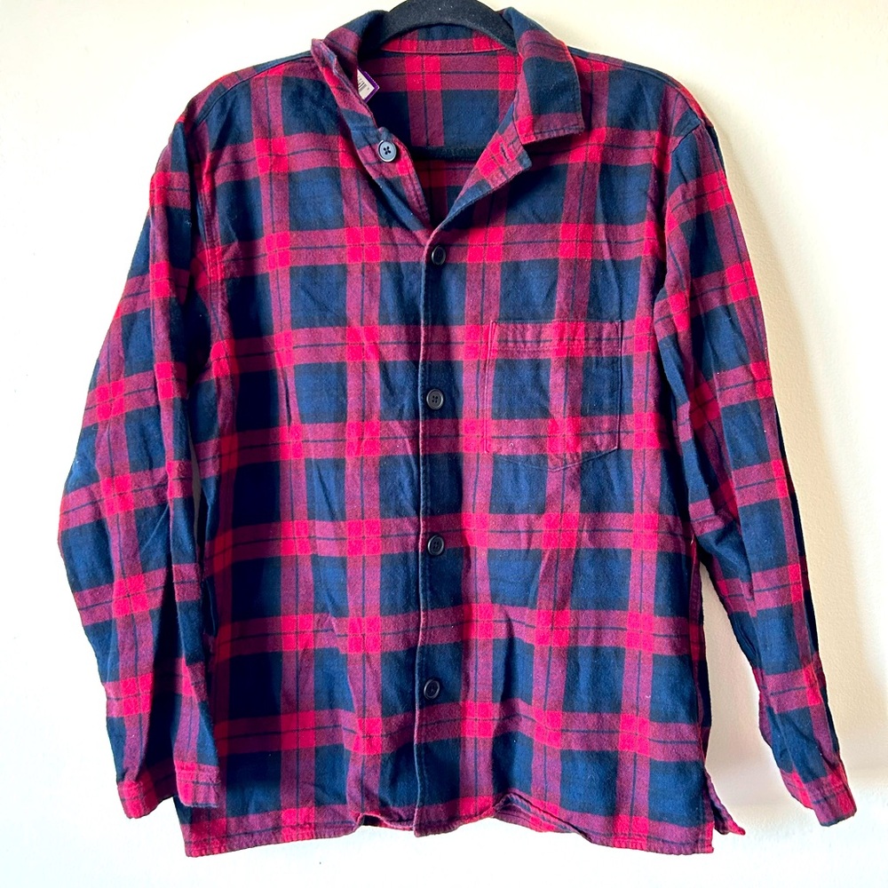 NWT Small Cotton Flannel Button Down Shirt Navy Blue Maroon Red Plaid Gingham